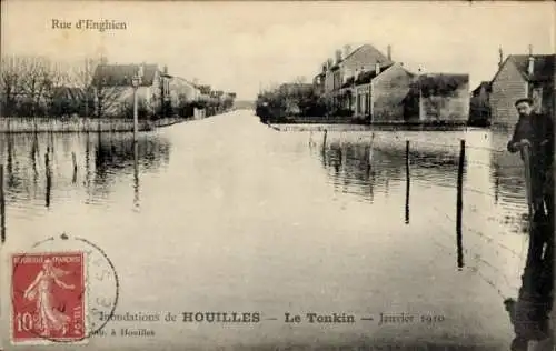 Ak Houilles-Yvelines, Überschwemmungen Januar 1910, Rue du Enghien, Tonkin