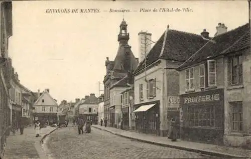 Ak Bonnières-sur-Seine Yvelines, Place de l’Hotel de Ville, Obstladen