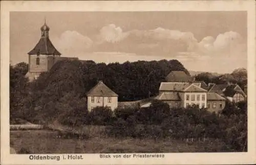 Ak Oldenburg in Holstein, Blick von der Priesterwiese, Kirche, Schule