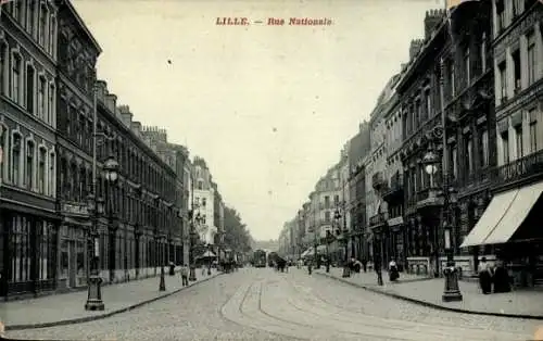 Ak Lille Nord, Rue Nationale, Straßenbahn