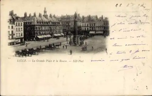 Ak Lille Nord, Grand Place, Bourse, Säule, Statue