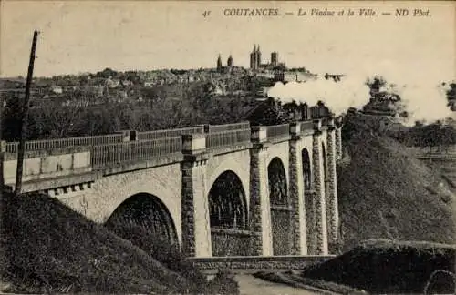 Ak Coutances Manche, Viadukt, Eisenbahn, Gesamtansicht