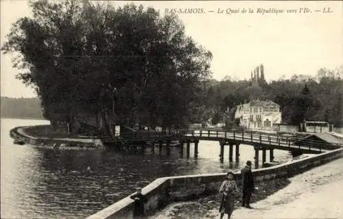 Ak Bas Samois Seine et Marne, Quai de la Republique vers l'Ile