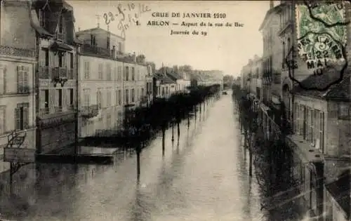 Ak Ablon Val de Marne, Aspect de la rue du Bac, Hochwasser 29. Januar 1910