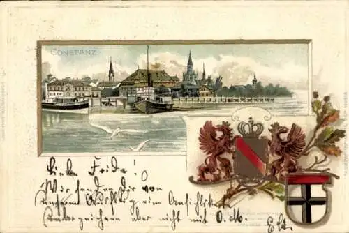 Präge Wappen Litho Konstanz am Bodensee, Hafen