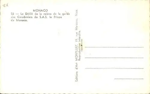 Ak Monaco, Die Parade der Wachablösung der Carabinieri