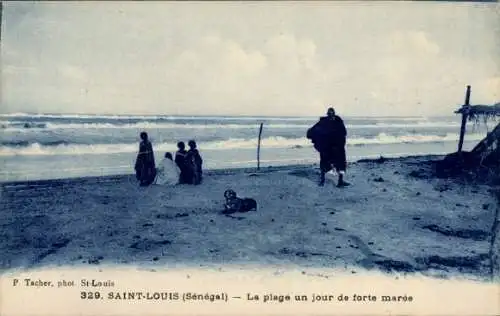 Ak Saint Louis Senegal, Strand an einem Hochwassertag