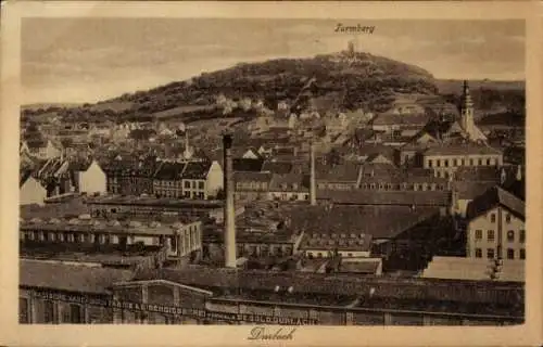 Ak Durlach Karlsruhe in Baden, Panorama, Fabrik, Turmberg