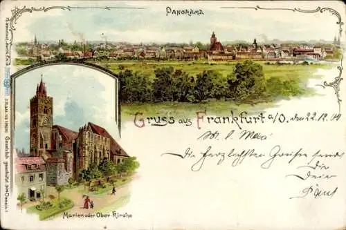 Litho Frankfurt an der Oder, Gesamtansicht, Marien oder Oberkirche