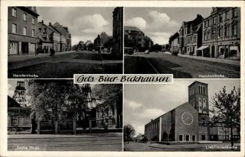 Ak Buer Beckhausen Gelsenkirchen Ruhrgebiet, Horsterstraße, Zeche Hugo, Liebfrauenkirche