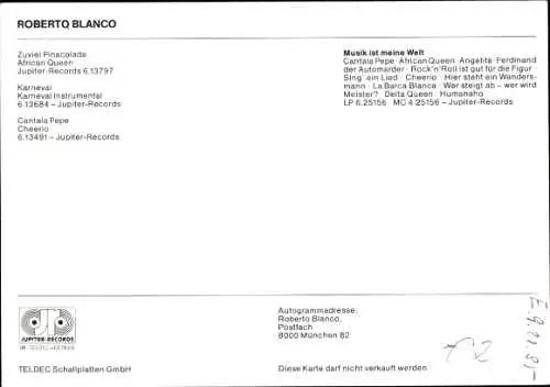 Ak Schauspieler Roberto Blanco, Portrait, Autogramm, Sänger