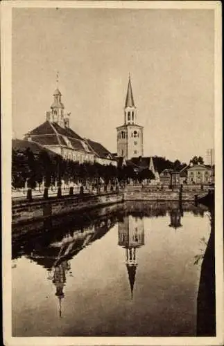 Ak Mitau Lettland, Rathaus und Trinitatiskirche