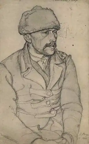 Künstler Ak Mann mit Pfeife, Portrait, Batterie Wieck, I WK