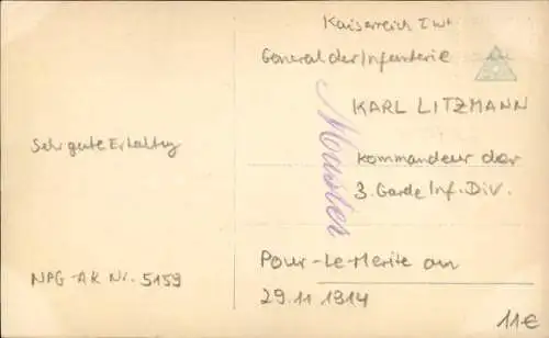 Ak General der Infanterie Karl Litzmann, Portrait, Uniform, Pour le Merite Orden