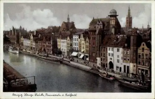 Ak Gdańsk Danzig, Lange Brücke, Rathaus, Sternwarte