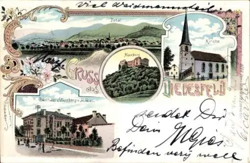 Litho Diedesfeld Neustadt an der Weinstraße, Maxburg, Kirche, Gasthaus zum Weinberg