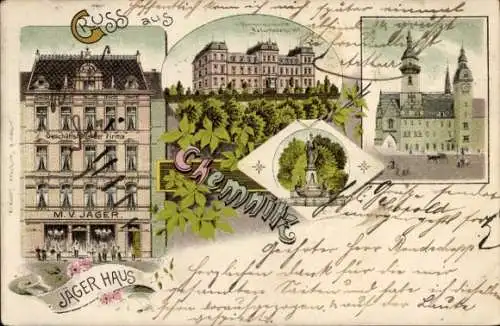 Litho Chemnitz Sachsen, Geschäftshaus der Firma M. V. Jäger, Jäger Haus, Denkmal