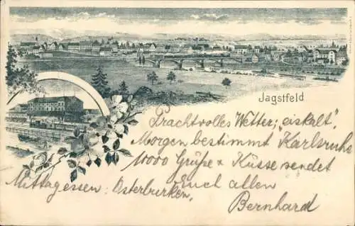 Litho Jagstfeld Bad Friedrichshall in Württemberg, Totalansicht, Bahnhof, Gleisseite