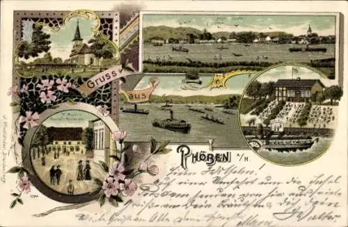 Litho Phöben Werder an der Havel, Gasthaus, Kirche