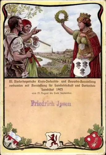 Wappen Ak Landshut in Niederbayern, III. Niederbayerische Industrie- und Gewerbeausstellung 1903