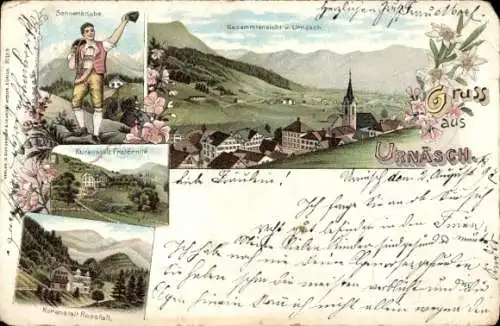 Litho Urnäsch Kanton Appenzell Ausserrhoden, Sennenknabe, Totalansicht, Kuranstalt Fraternite