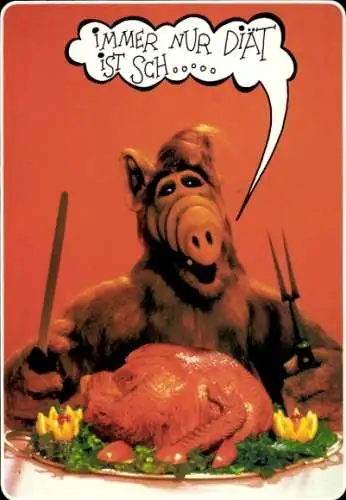 Ak Immer nur Diät ist Sch..., Alf mit Gänsebraten