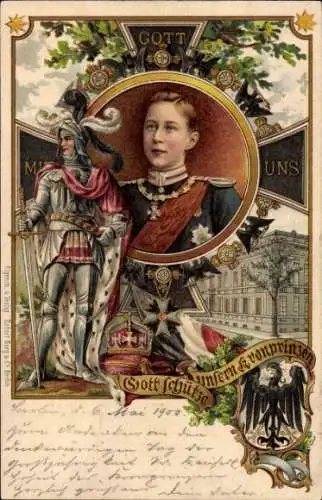 Litho Kronprinz Wilhelm von Preußen, Gott mit uns, Eisernes Kreuz