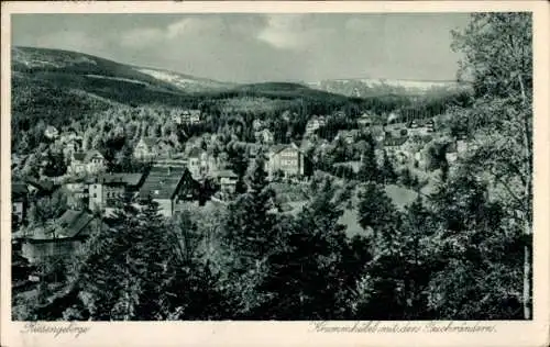 Ak Karpacz Krummhübel im Riesengebirge Schlesien, Panorama mit Teichrändern