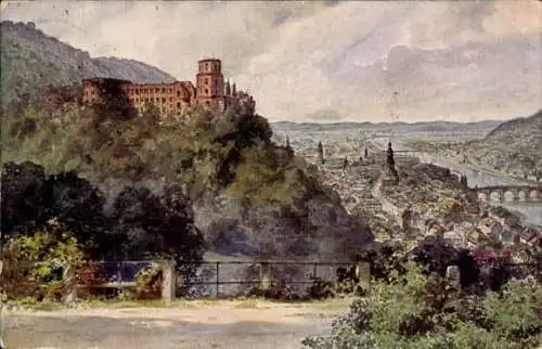 Künstler Ak Heidelberg am Neckar, Blick von der Schlossterrasse