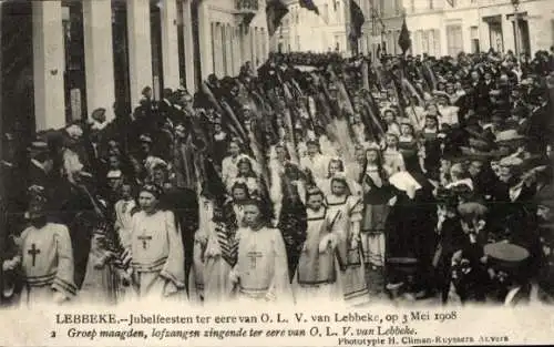 Ak Lebbeke Ostflandern Belgien, Jubelfeesten ter eere van O. L. V. van Lebbeke, 3. Mai 1908, Maagden