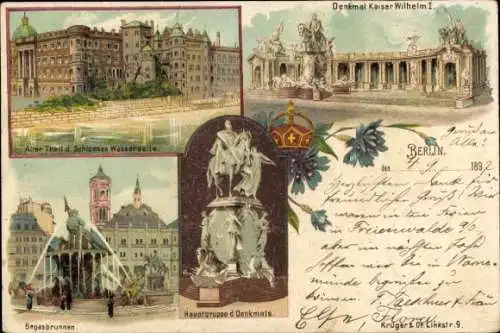 Litho Berlin Mitte, Denkmal Kaiser Wilhelm I., Begasbrunnen, Hauptgruppe Denkmal, Schloss