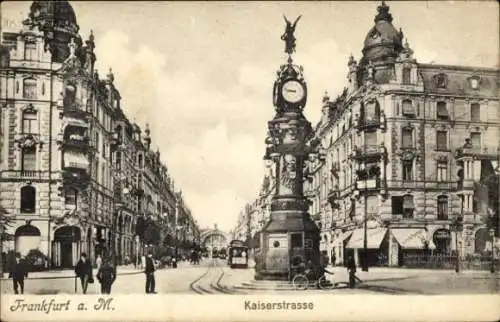 Ak Frankfurt am Main, Kaiserstraße, Uhr, Straßenbahn