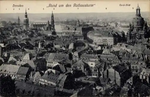 Ak Dresden Altstadt, Blick vom Rathausturm, Frauenkirche, Hofkirche, Schloss