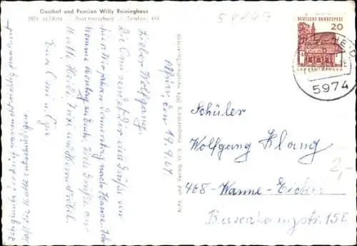 Ak Alfrin Herscheid im Sauerland, Gasthof Pension Haus Waldfrieden, Gesellschaftsraum
