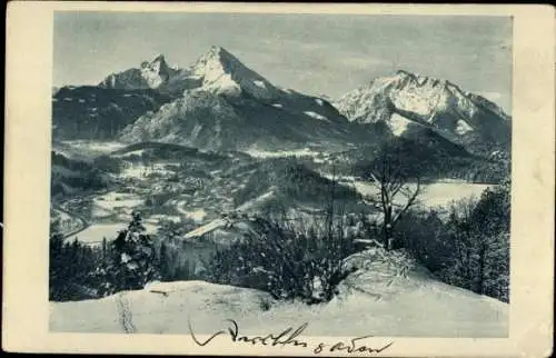 Ak Berchtesgaden in Oberbayern, Panorama, Watzmann, Hochkalter, Winter