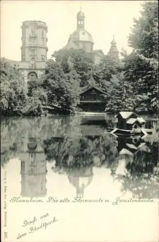 Ak Mannheim in Baden, alte Sternwarte mit Jesuitenkirche