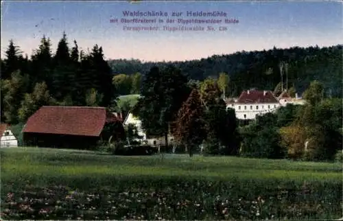 Ak Dippoldiswalde im Erzgebirge, Waldschänke zur Heidemühle mit Oberförsterei