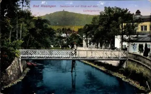 Ak Bad Kissingen Unterfranken Bayern, Saale mit Blick auf den Ludwigsturm