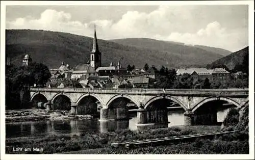 Ak Lohr am Main, Totalansicht, Brücke, Kirche