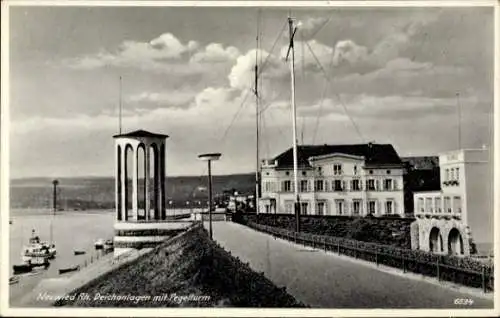 Ak Neuwied am Rhein, Deichanlagen mit Pegelturm