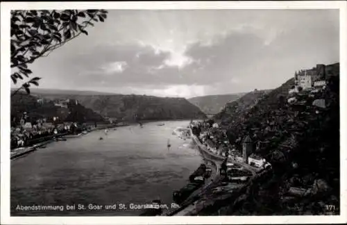 Ak St. Goarshausen am Rhein, Abendstimmnung, Panorama, St. Goar