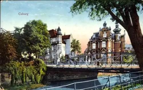 Ak Coburg in Oberfranken, Teilansicht, Brücke
