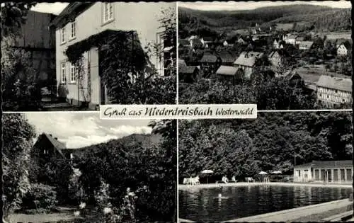 Ak Niederdreisbach im Westerwald, Pension Georg Friedr. Roth, Gesamtansicht, Freibad