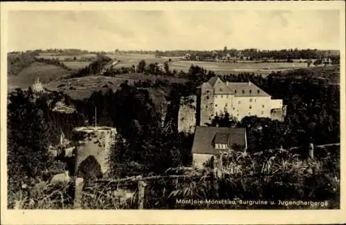 Ak Monschau in der Eifel, Blick auf die Burgruine und die Jugendherberge