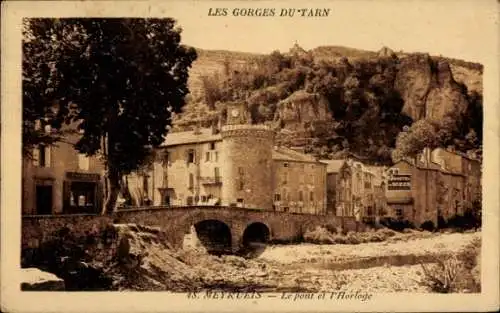 Ak Meyrueis Lozère, Pont, l'Horloge