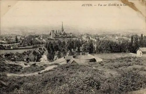 Ak Autun Saône-et-Loire, Vue sur l'Eveche, Cathedrale