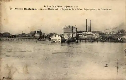 Ak Nanterre Hauts de Seine, Usine du Moulin noir, Papeteries, Crue de la Seine