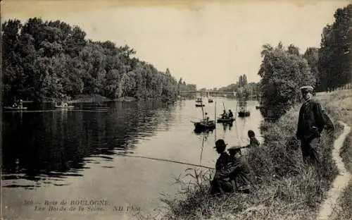 Ak Bois de Boulogne Hauts de Seine, Bords de la Seine, Angler