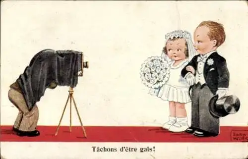 Künstler Ak Wills, John, Brautpaar, Fotograf