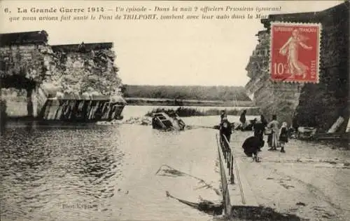 Ak Trilport Seine et Marne, Brücke, Auto der deutschen Requisition in der Marne